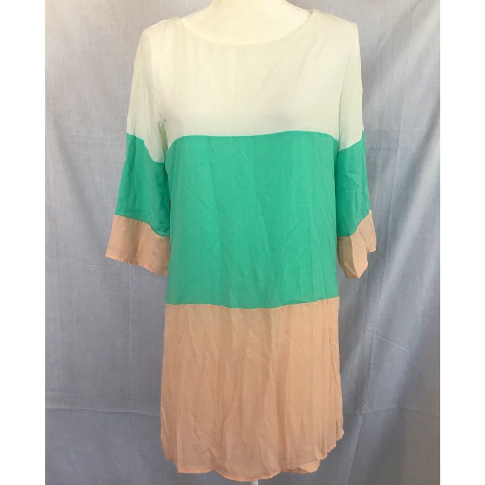 Lulus Boutique Sz Medium Sheath Shift Stripe Knee Length Dress White Green Pink